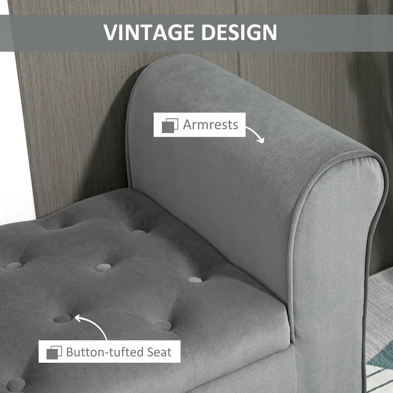 Button-Tufted Storage Ottoman Bench with Rolled Armrests