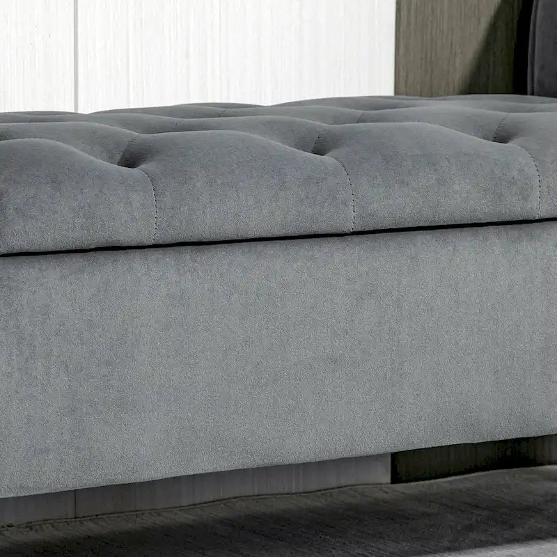 Button-Tufted Storage Ottoman Bench with Rolled Armrests