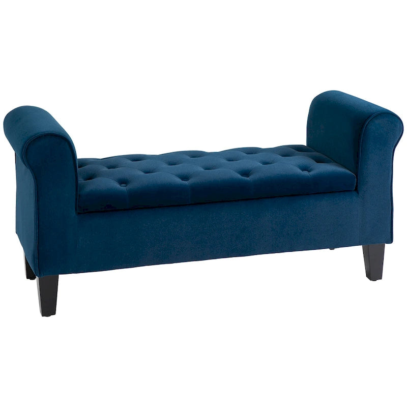 Button-Tufted Storage Ottoman Bench with Rolled Armrests