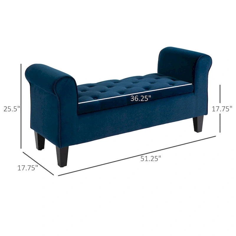 Button-Tufted Storage Ottoman Bench with Rolled Armrests