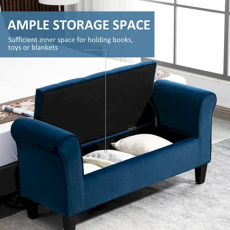 Button-Tufted Storage Ottoman Bench with Rolled Armrests