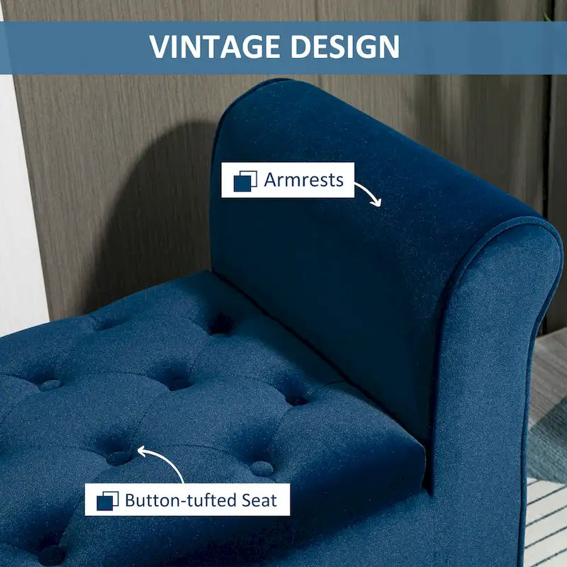 Button-Tufted Storage Ottoman Bench with Rolled Armrests