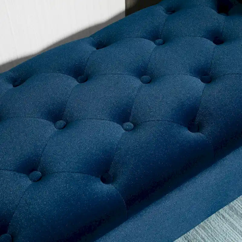 Button-Tufted Storage Ottoman Bench with Rolled Armrests