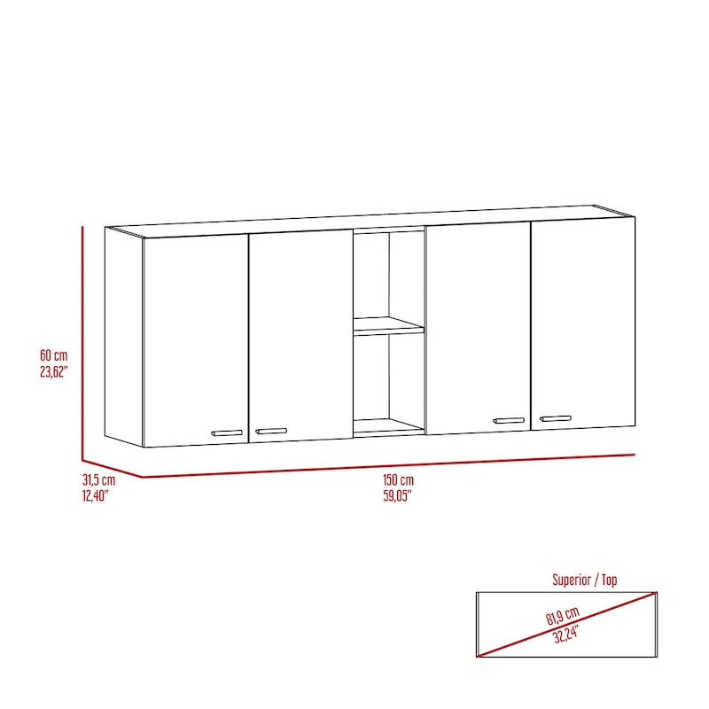 Wall Cabinet with 2 Double Doors, Dish Rack, 2 Open Shelves, and 2 Inner Shelves