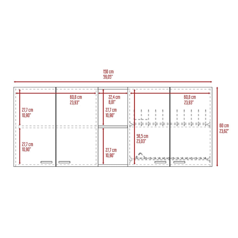 Wall Cabinet with 2 Double Doors, Dish Rack, 2 Open Shelves, and 2 Inner Shelves