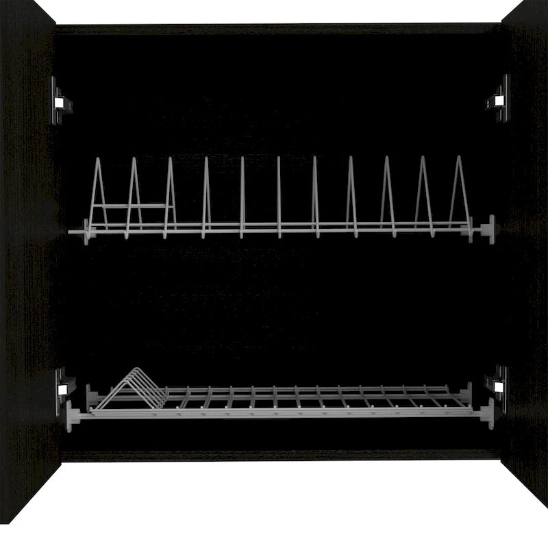 Wall Cabinet with 2 Double Doors, Dish Rack, 2 Open Shelves, and 2 Inner Shelves