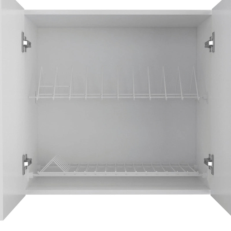 Wall Cabinet with 2 Double Doors, Dish Rack, 2 Open Shelves, and 2 Inner Shelves