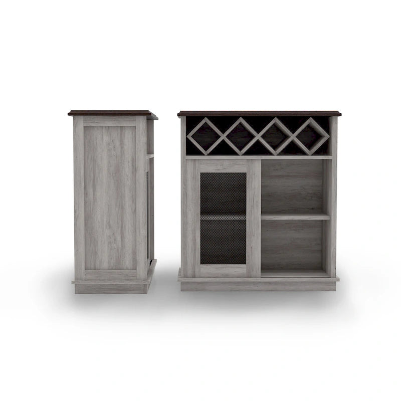 Farmhouse Four Shelf and Four Bottle Lattice-like Wine Buffet