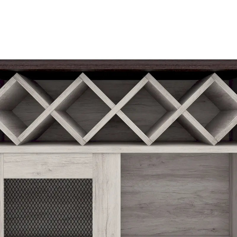 Farmhouse Four Shelf and Four Bottle Lattice-like Wine Buffet