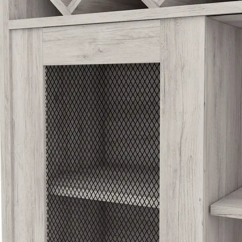 Farmhouse Four Shelf and Four Bottle Lattice-like Wine Buffet