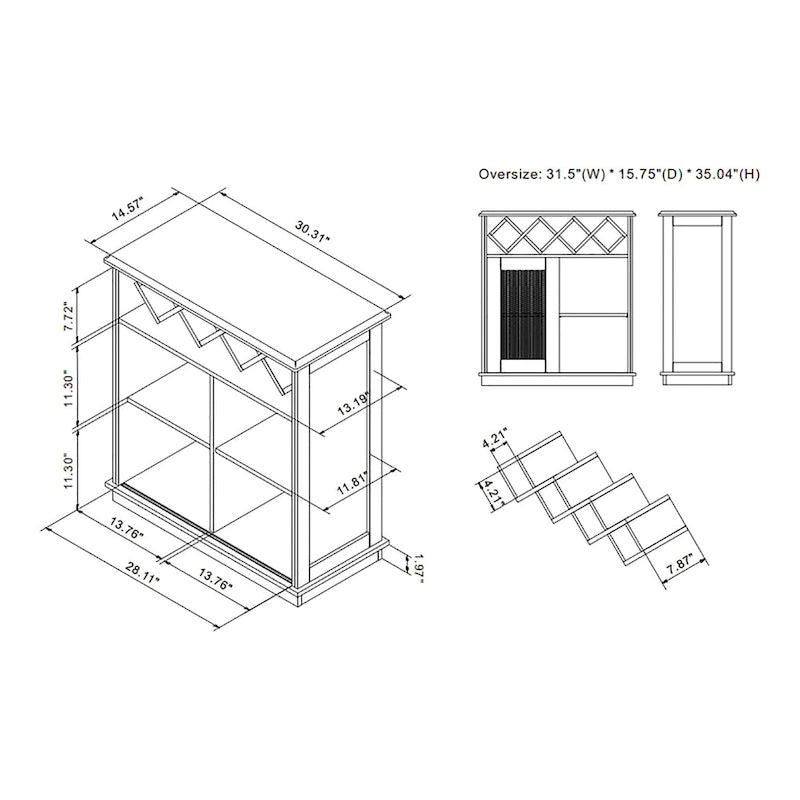 Farmhouse Four Shelf and Four Bottle Lattice-like Wine Buffet