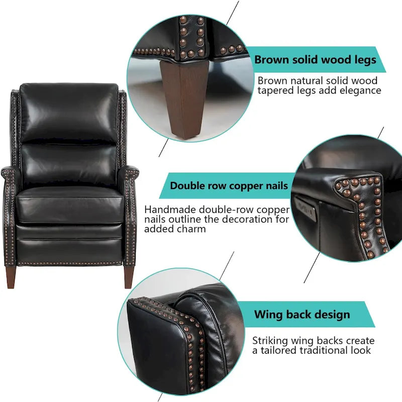 Genuine Leather Power Recliner with Adjustable Headrest and USB Port
