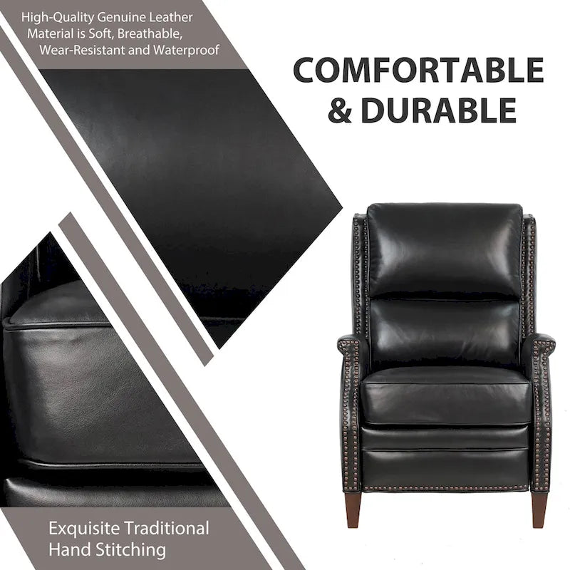 Genuine Leather Power Recliner with Adjustable Headrest and USB Port
