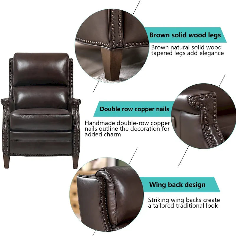 Genuine Leather Power Recliner with Adjustable Headrest and USB Port