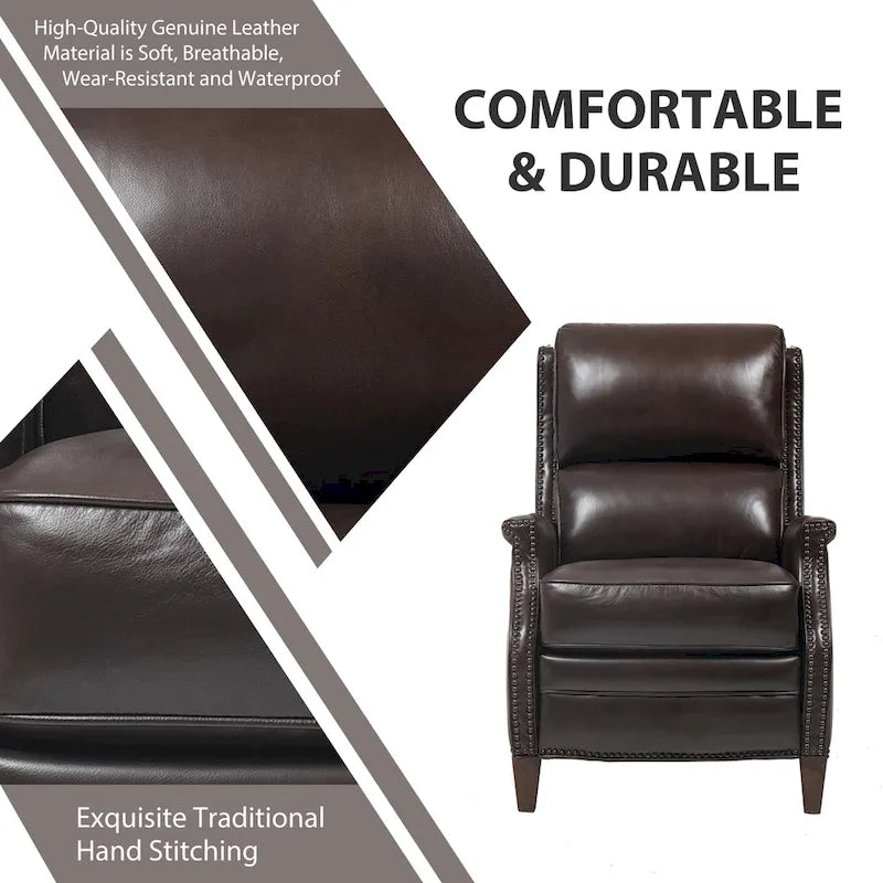 Genuine Leather Power Recliner with Adjustable Headrest and USB Port