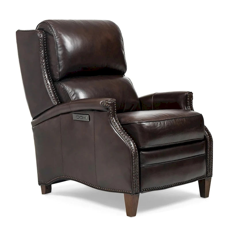 Genuine Leather Power Recliner with Adjustable Headrest and USB Port