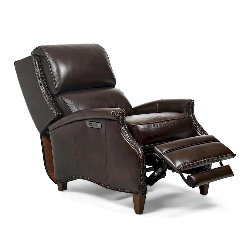 Genuine Leather Power Recliner with Adjustable Headrest and USB Port