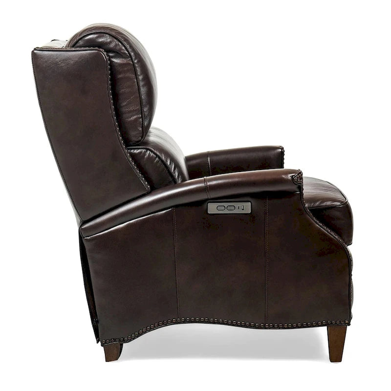 Genuine Leather Power Recliner with Adjustable Headrest and USB Port