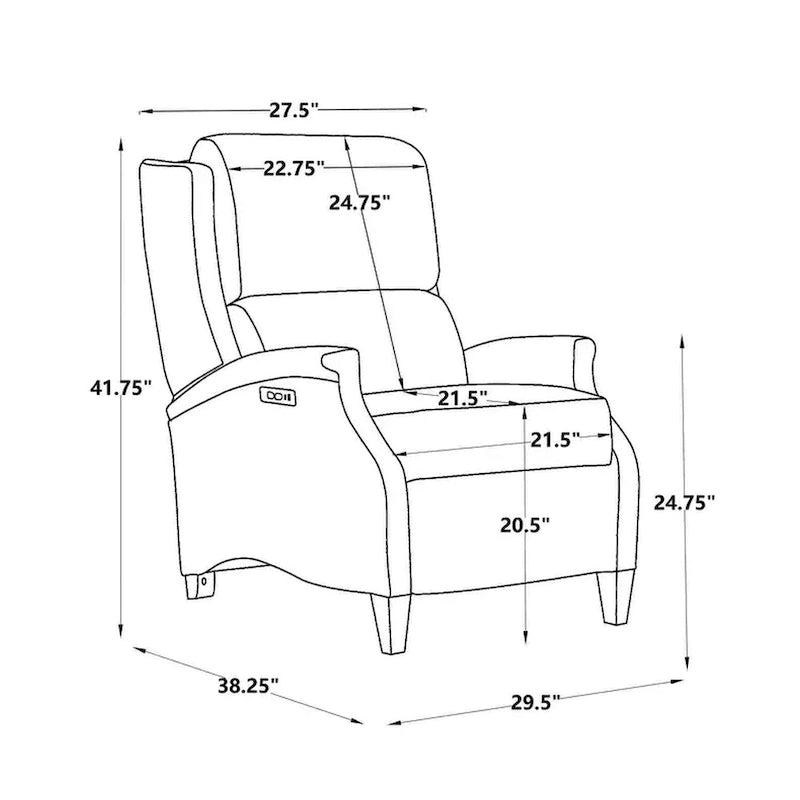 Genuine Leather Power Recliner with Adjustable Headrest and USB Port