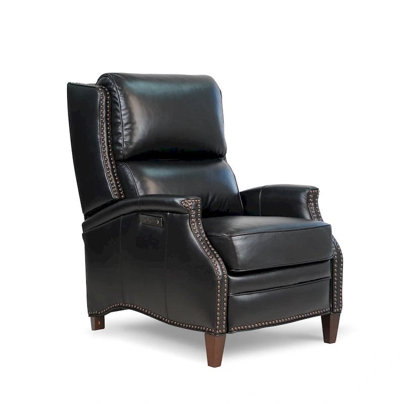 Genuine Leather Power Recliner with Adjustable Headrest and USB Port