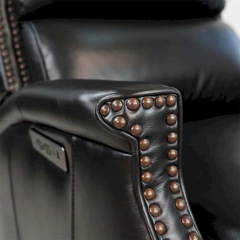 Genuine Leather Power Recliner with Adjustable Headrest and USB Port