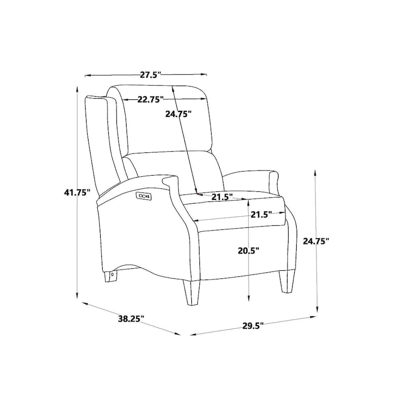 Genuine Leather Power Recliner with Adjustable Headrest and USB Port