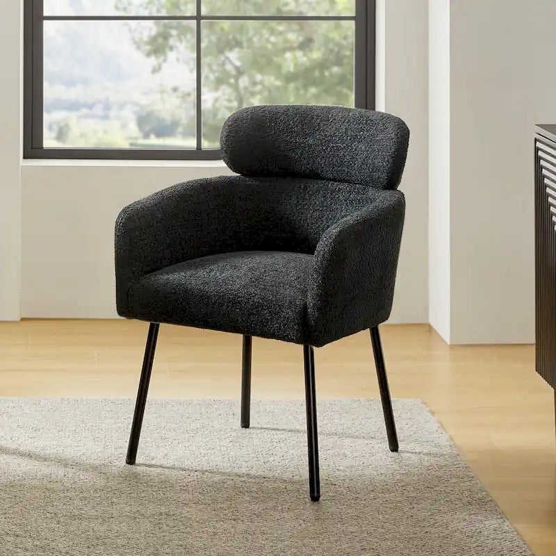 Modern Boucle Upholstered Dining Chair with Metal Legs