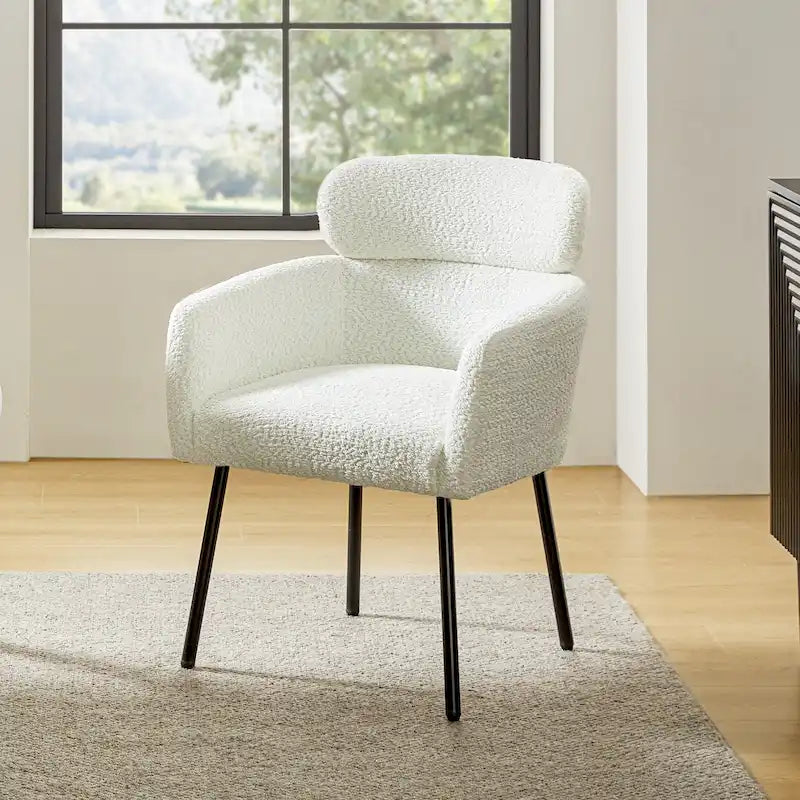 Modern Boucle Upholstered Dining Chair with Metal Legs