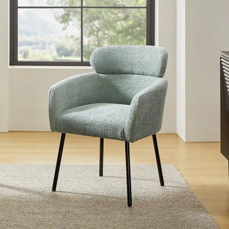 Modern Boucle Upholstered Dining Chair with Metal Legs