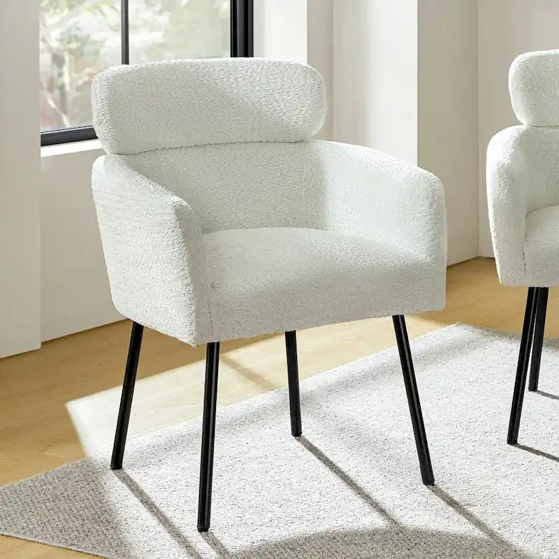 Modern Boucle Upholstered Dining Chair with Metal Legs
