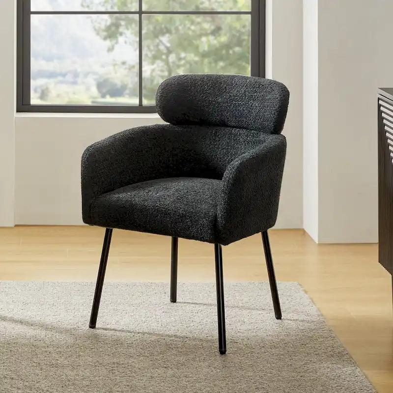 Modern Boucle Upholstered Dining Chair with Metal Legs