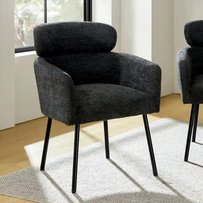 Modern Boucle Upholstered Dining Chair with Metal Legs