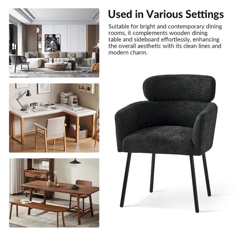 Modern Boucle Upholstered Dining Chair with Metal Legs