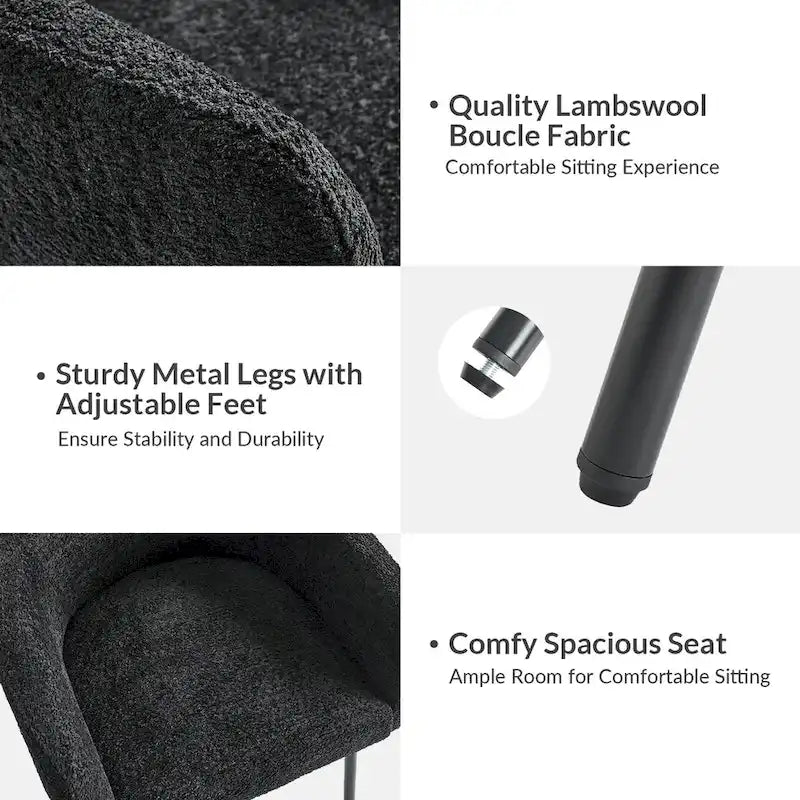Modern Boucle Upholstered Dining Chair with Metal Legs