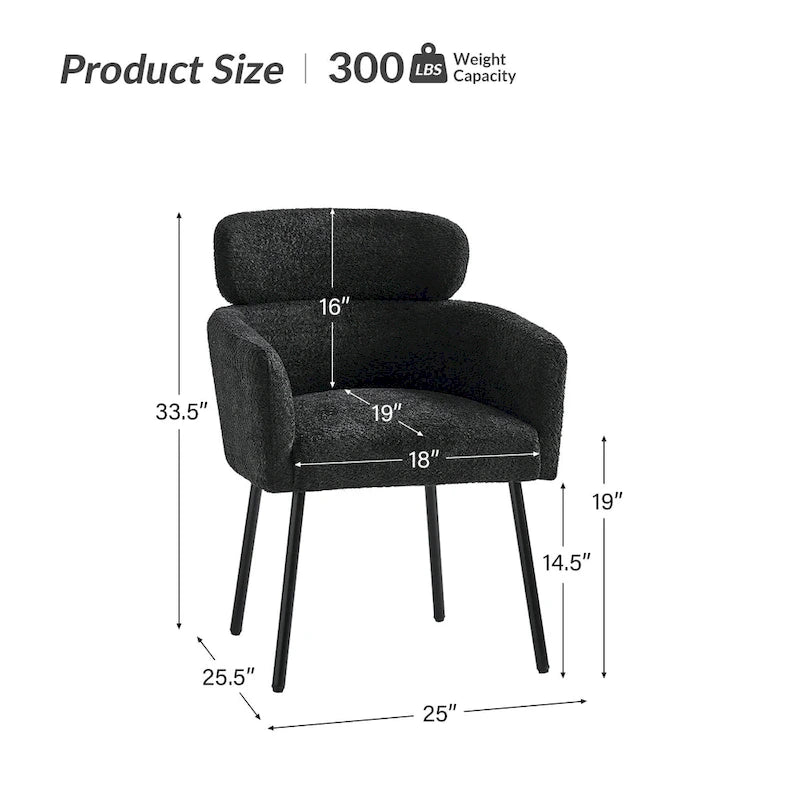 Modern Boucle Upholstered Dining Chair with Metal Legs