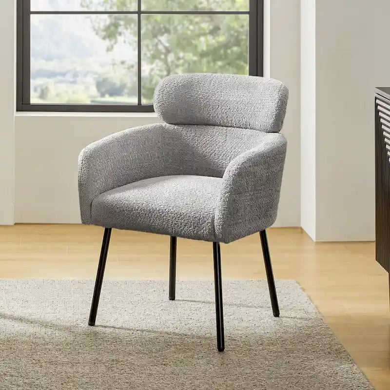 Modern Boucle Upholstered Dining Chair with Metal Legs