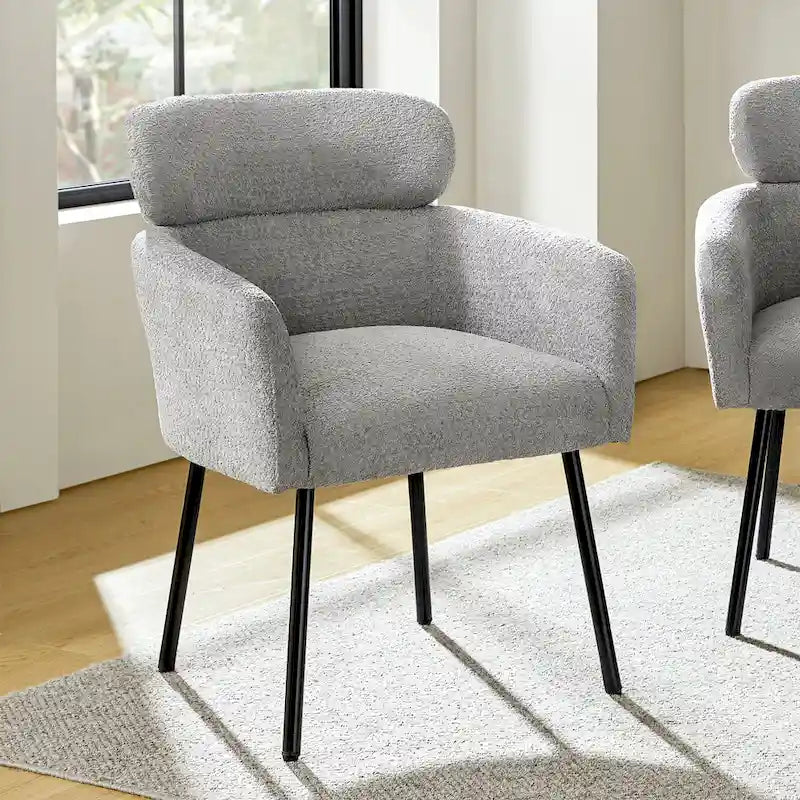 Modern Boucle Upholstered Dining Chair with Metal Legs