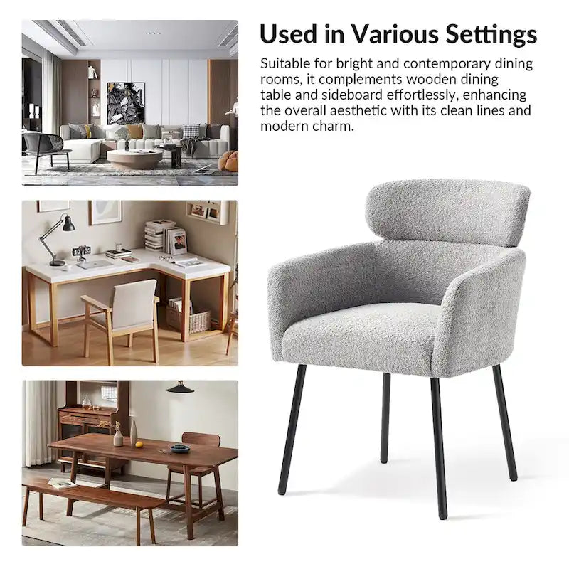 Modern Boucle Upholstered Dining Chair with Metal Legs