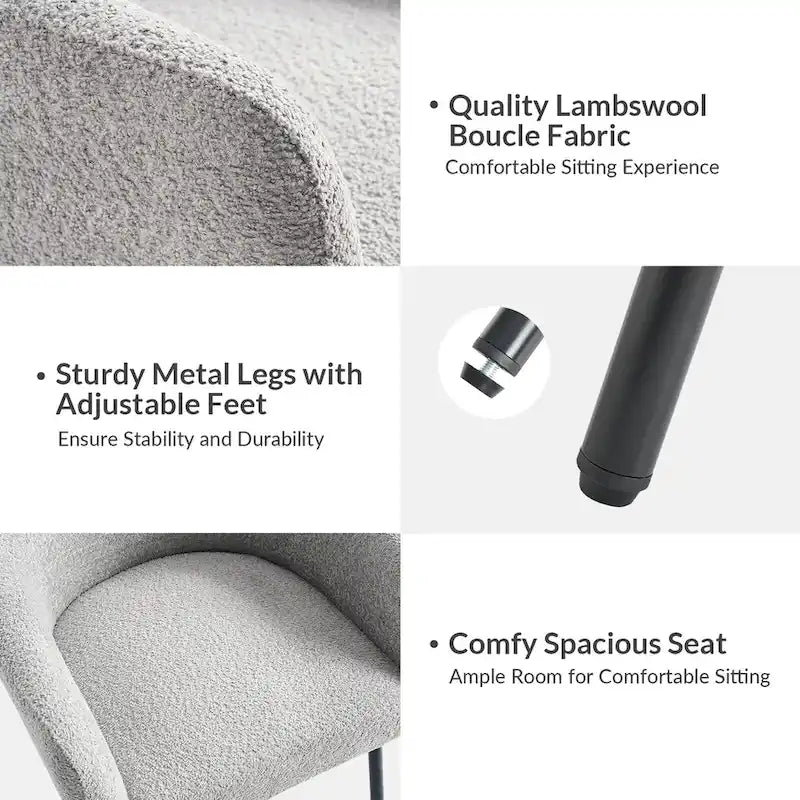 Modern Boucle Upholstered Dining Chair with Metal Legs