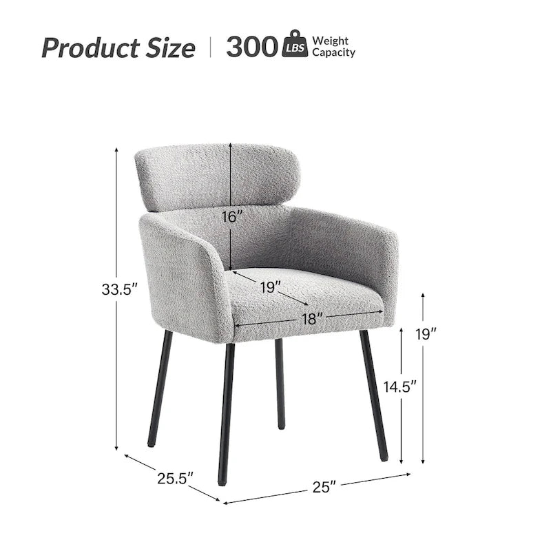 Modern Boucle Upholstered Dining Chair with Metal Legs