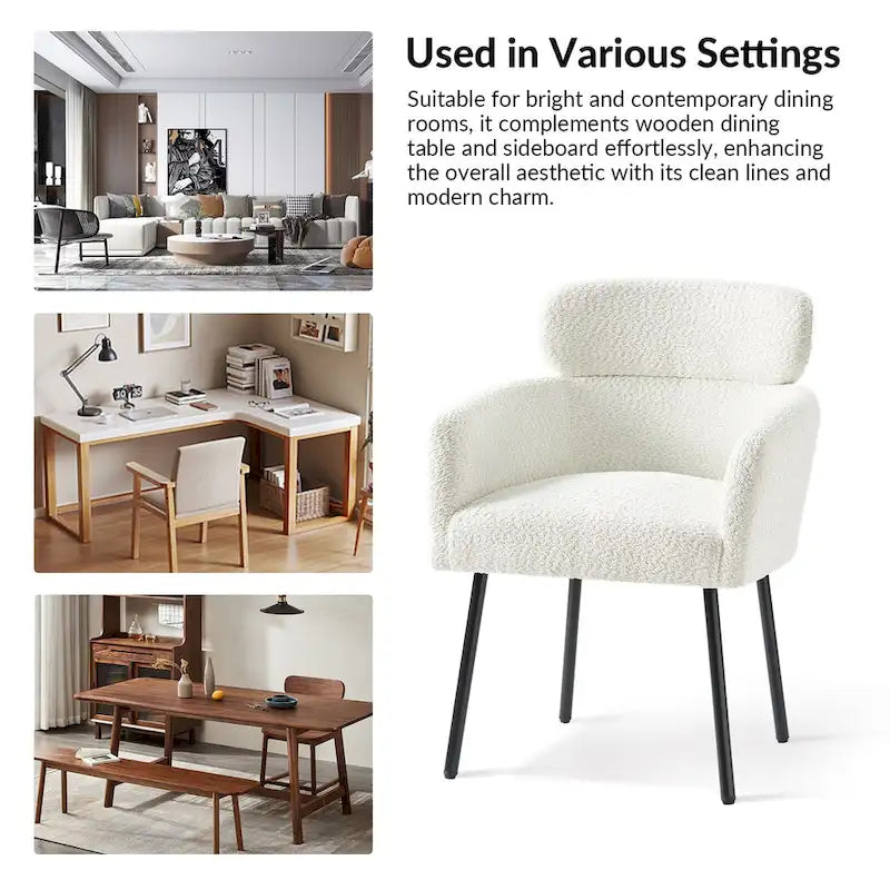 Modern Boucle Upholstered Dining Chair with Metal Legs