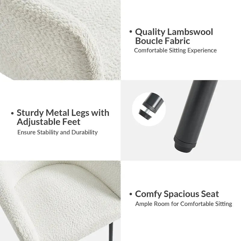 Modern Boucle Upholstered Dining Chair with Metal Legs