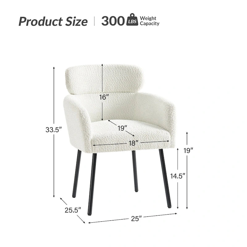 Modern Boucle Upholstered Dining Chair with Metal Legs