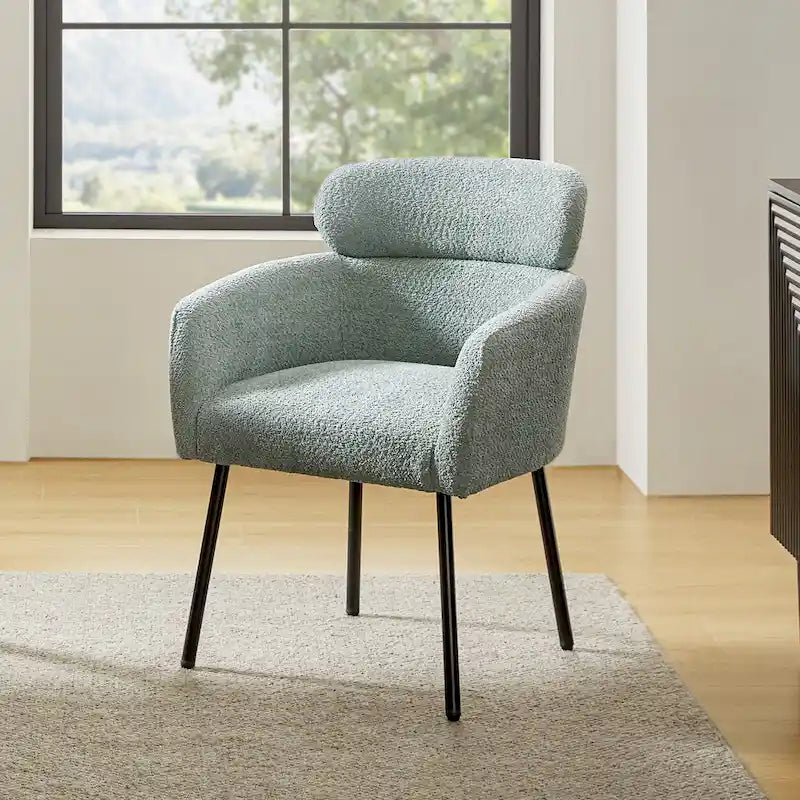 Modern Boucle Upholstered Dining Chair with Metal Legs