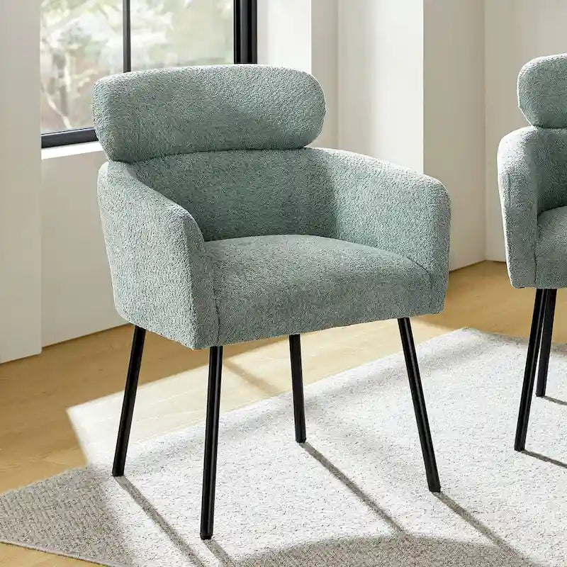Modern Boucle Upholstered Dining Chair with Metal Legs