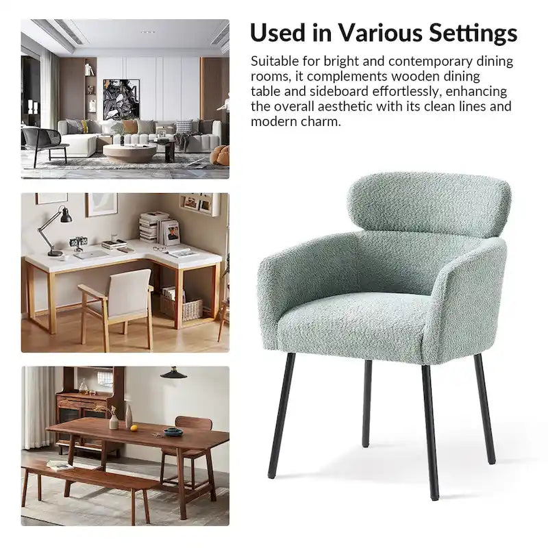 Modern Boucle Upholstered Dining Chair with Metal Legs