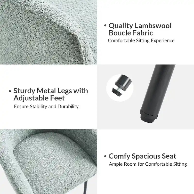 Modern Boucle Upholstered Dining Chair with Metal Legs