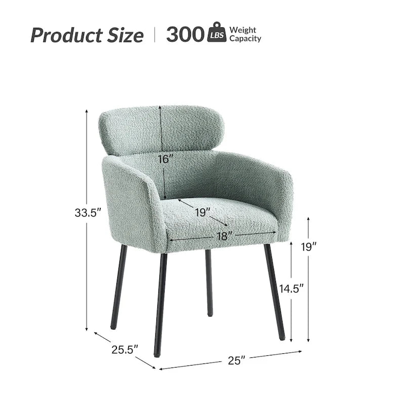 Modern Boucle Upholstered Dining Chair with Metal Legs