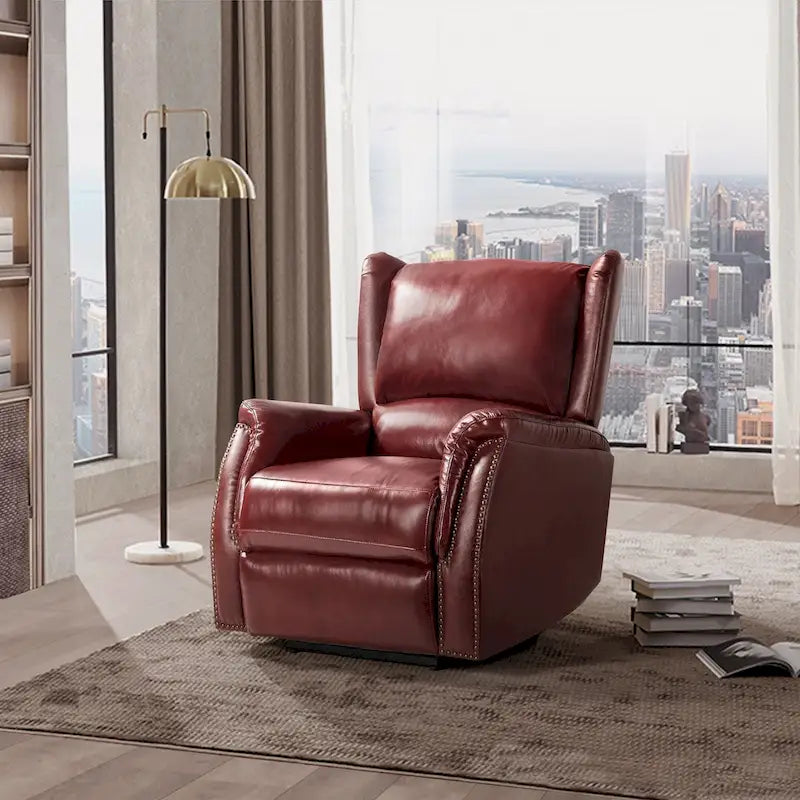 Genuine Leather Power Recliner with USB Port and Wingback Design