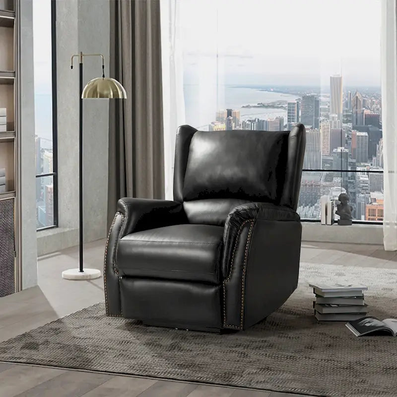 Genuine Leather Power Recliner with USB Port and Wingback Design